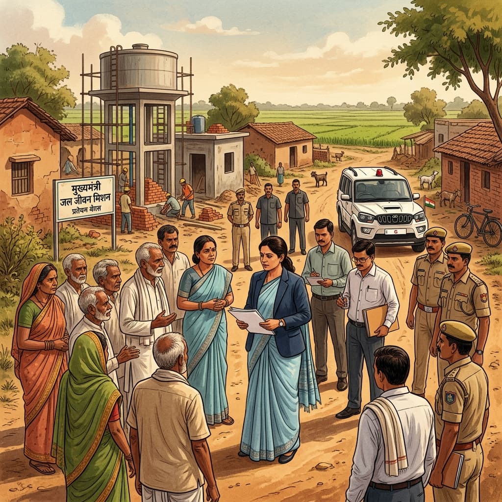IAS District Magistrate conducting a field visit in a rural village