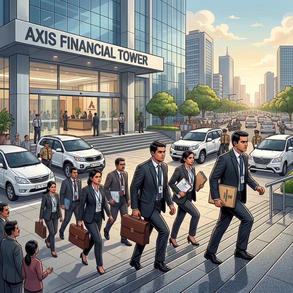 Income Tax officers arriving for a raid operation